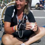 AIDS/Lifecycle Cyclist drinking coffee