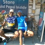 AIDS/Lifecycle Cyclist Tony Eason sitting with David Sears