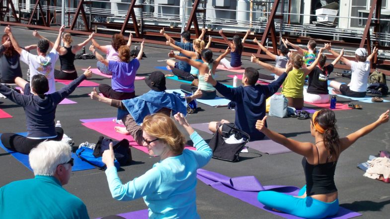 Roof Top Yoga Class at Sports Basement, San Francisco.