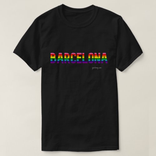 Barcelona Pride T-shirt. City name is in the color of rainbow flag.
