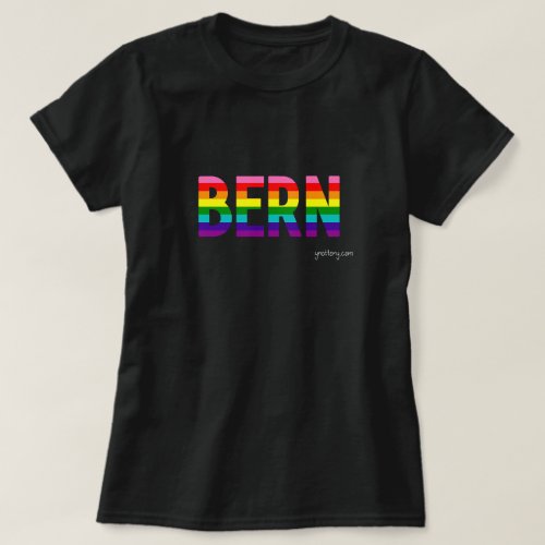 Bern Pride T-shirt. City name is in the color of rainbow flag.