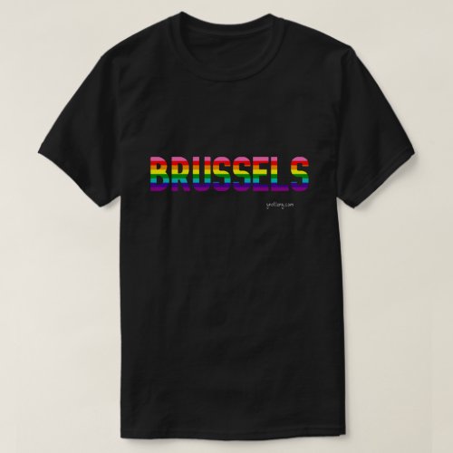 Brussels Pride T-shirt. City name is in the color of rainbow flag.