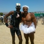 AIDS/Lifecycle Cyclist Tony Eason and a Muscle Bound Roadie