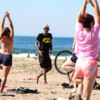Yoga teacher teaches at Ocean Beach sf