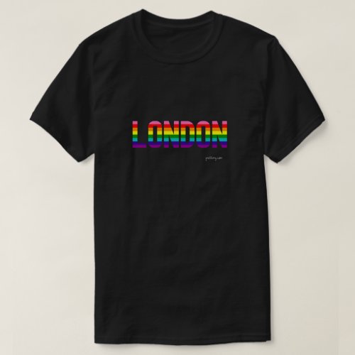 London Pride T-shirt. City name is in the color of rainbow flag.