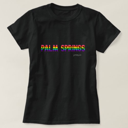 Palm Springs Pride T-shirt. City name is in the color of rainbow flag.
