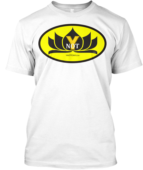 The Ynot T-shirt. Batman Style Superhero Design with Lotus flower . White t-shirt. 