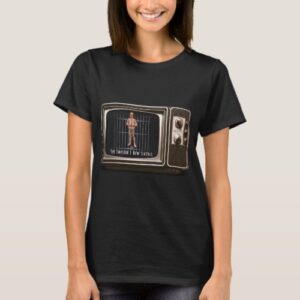 The Emperor's New Clothes Women's T-shirt. Former President Donald Trump standing naked in a prison cell [with crown on].