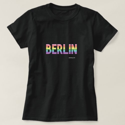 Berlin Pride T-shirt. City name is in the color of rainbow flag.