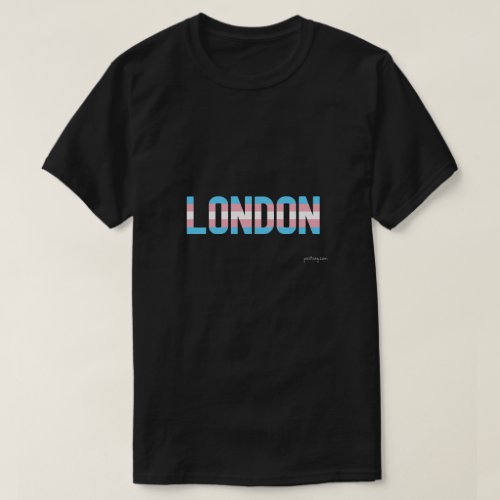 London Transgender Pride T shirt. Black T shirt with city name printed in the Transgender Flag Colors.