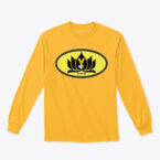 The Ynot T-shirt Long Sleeves.  Batman Style Superhero Design with Lotus flower . Saffron Light Yellow Long Sleeves T-shirt. 