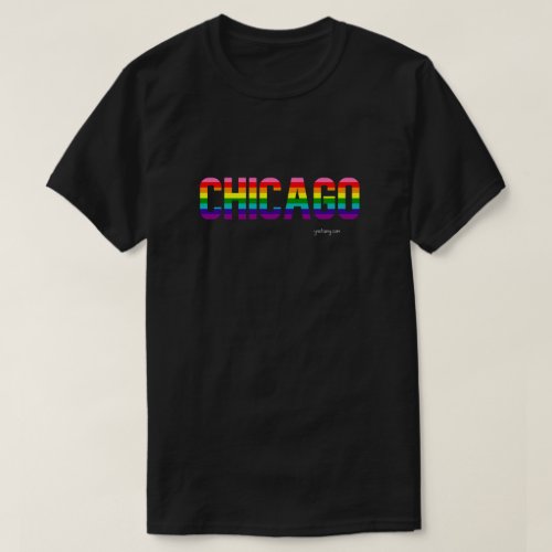 Chicago Pride T-shirt. City name is in the color of rainbow flag.