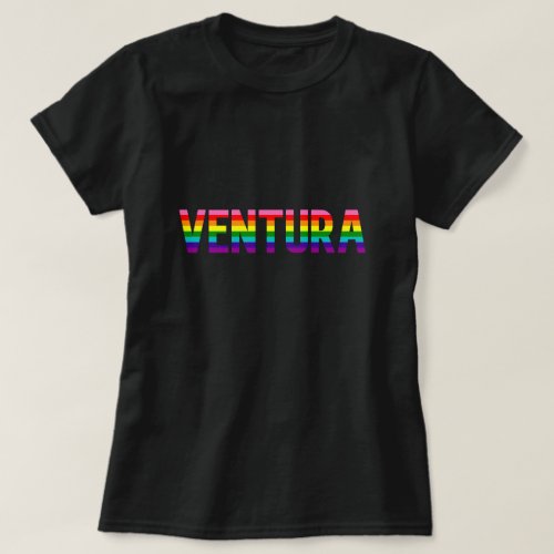 Ventura Pride Rainbow Flag Women's T Shirt in black.